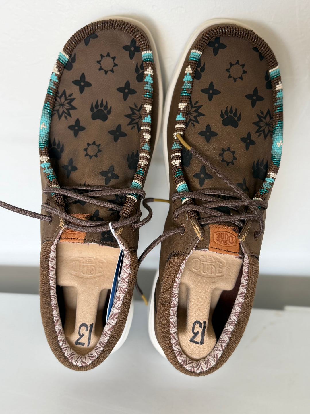 Men’s Hand-Beaded Hey Dude Laser Series Paul Brown Native Louie Slip-On Shoes, Size 13