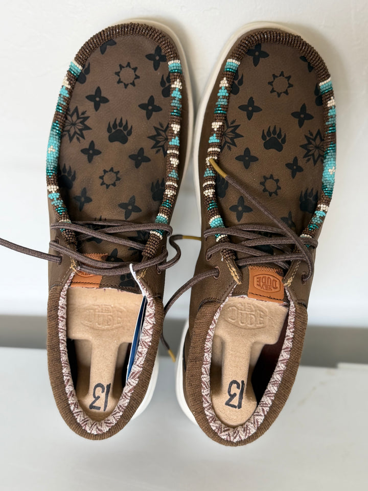 Men’s Hand-Beaded Hey Dude Laser Series Paul Brown Native Louie Slip-On Shoes, Size 13