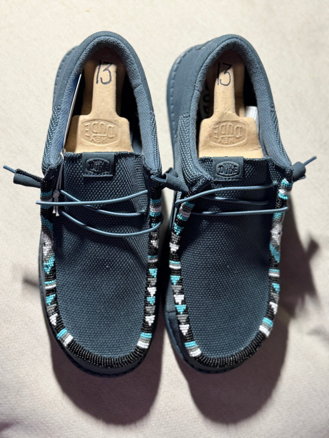 Men’s Hand-Beaded Hey Dude Mesh Gray Slip-On Shoes, Size 13