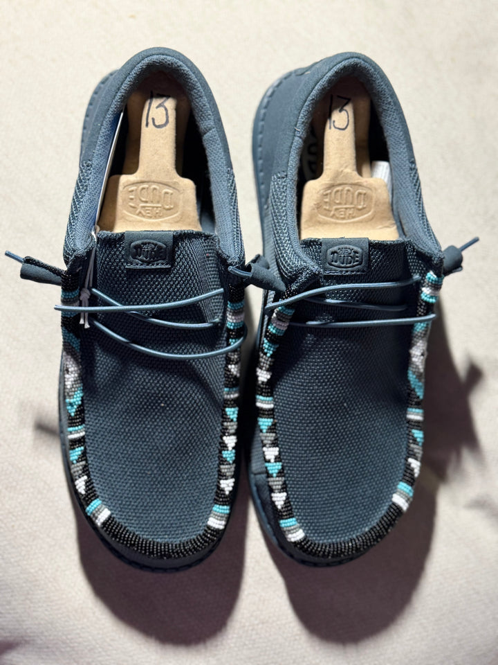 Men’s Hand-Beaded Hey Dude Mesh Gray Slip-On Shoes, Size 13