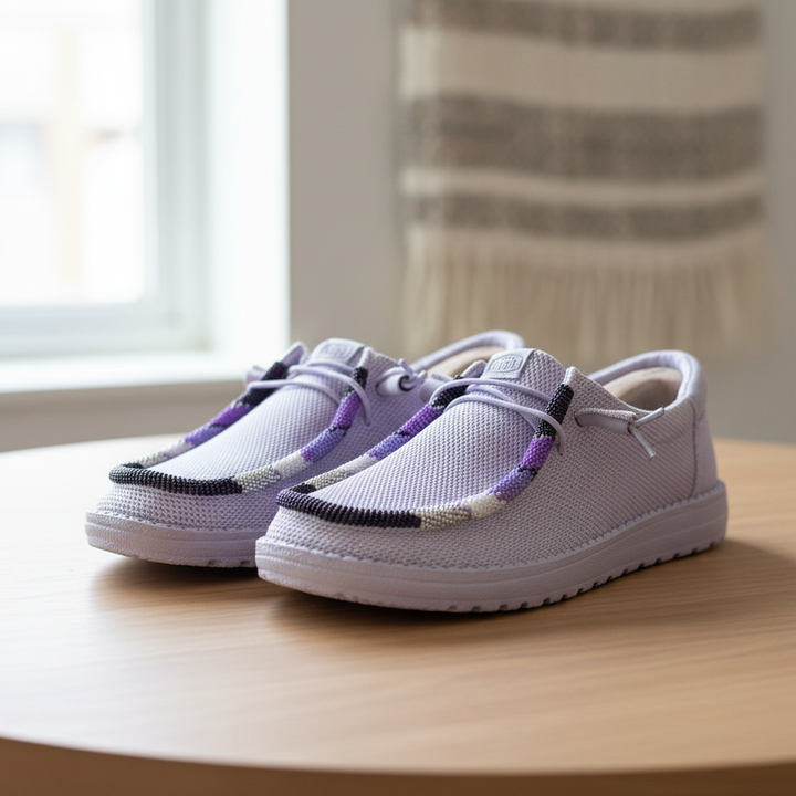 Women’s Hand-Beaded Hey Dude Mesh Purple Slip-On Shoes, Size 9