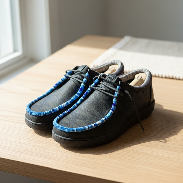 Men’s Hand-Beaded Hey Dude Laser Series Black Slip-On Shoes, Size 10