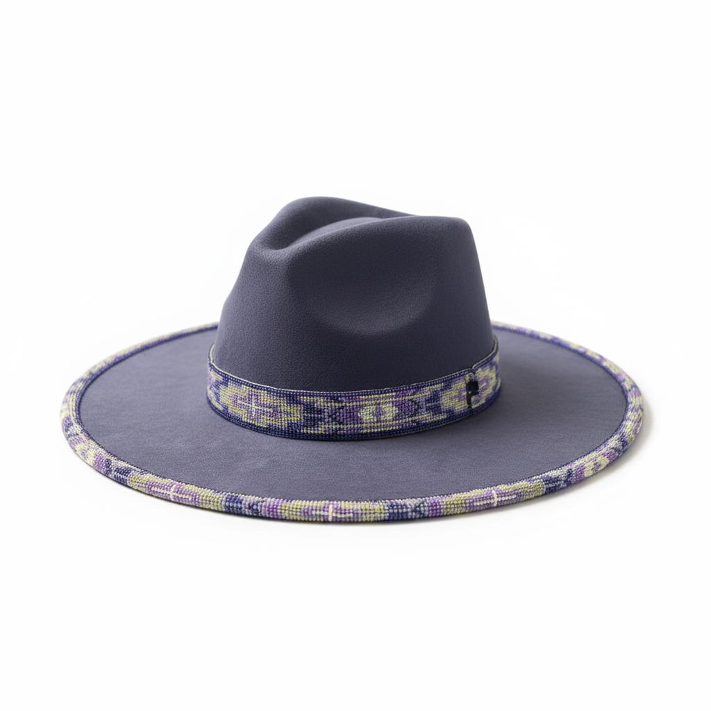 Lavender Night Sky Hand-Beaded Felt Flat-Brim Hat