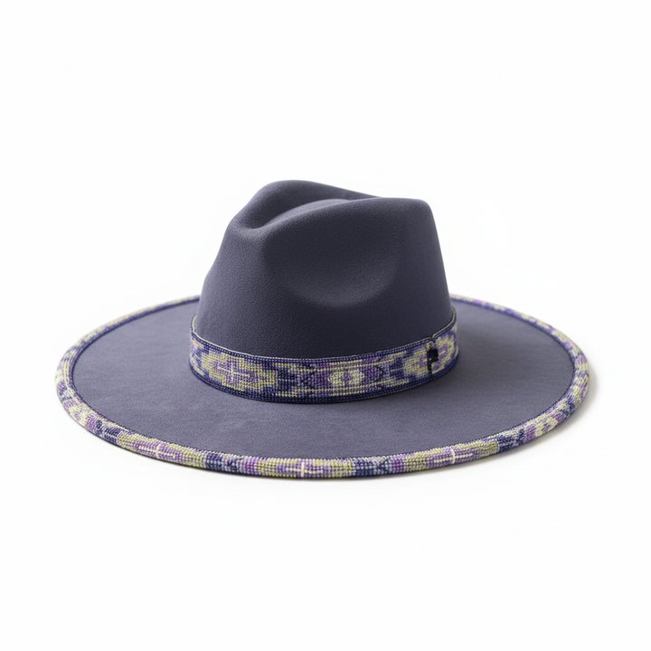 Lavender Night Sky Hand-Beaded Felt Flat-Brim Hat
