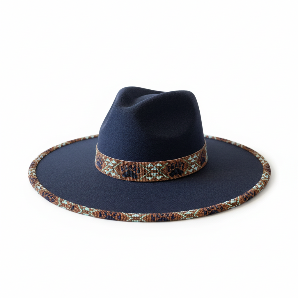Midnight Copper Hand-Beaded Felt Flat-Brim Hat