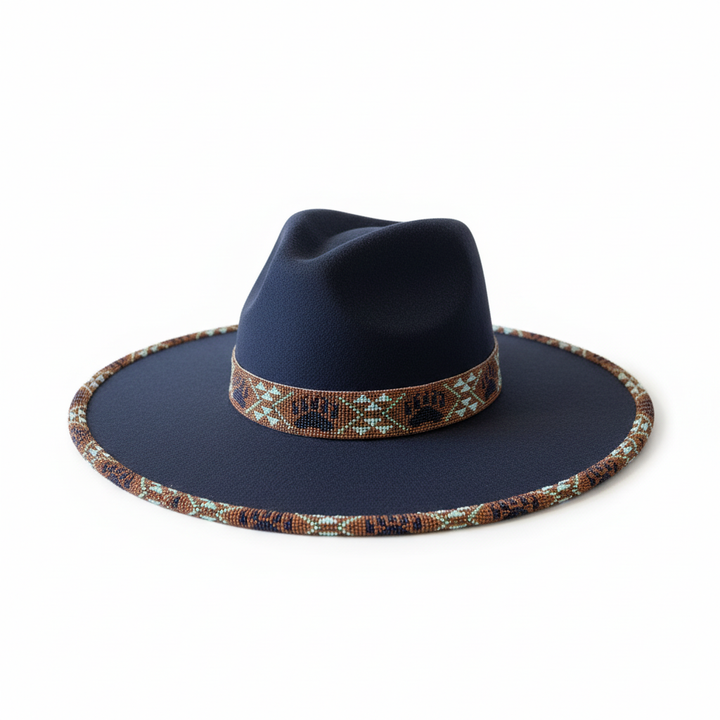 Midnight Copper Hand-Beaded Felt Flat-Brim Hat