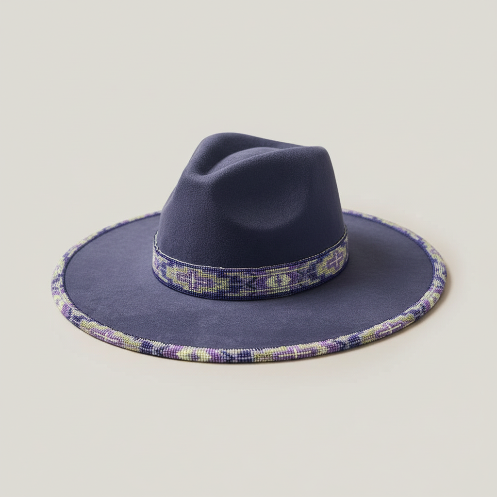 Lavender Night Sky Hand-Beaded Felt Flat-Brim Hat