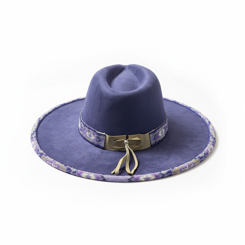 Lavender Night Sky Hand-Beaded Felt Flat-Brim Hat