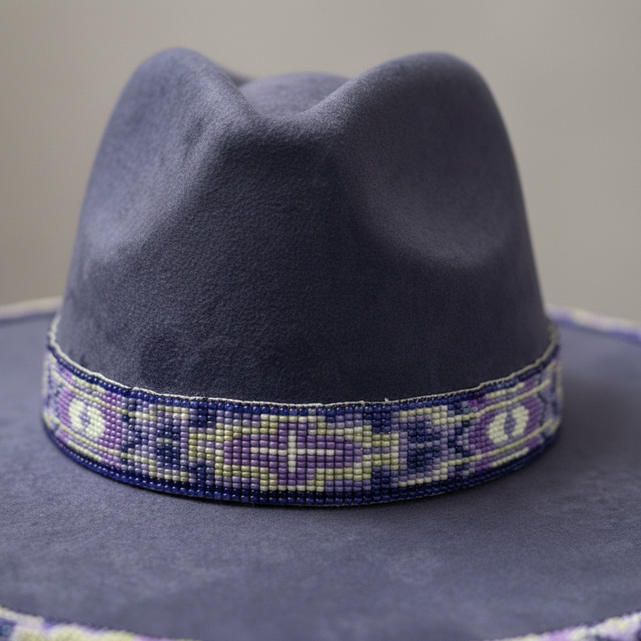 Lavender Night Sky Hand-Beaded Felt Flat-Brim Hat