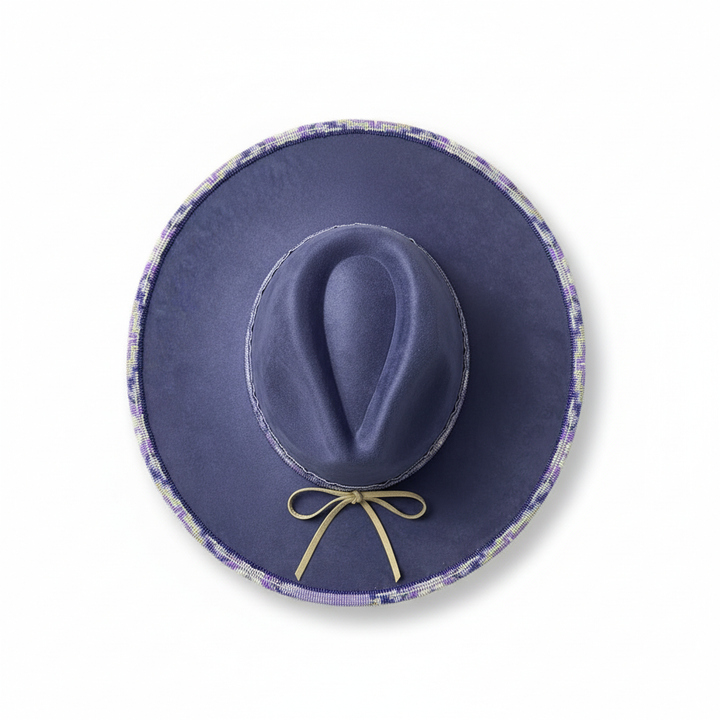Lavender Night Sky Hand-Beaded Felt Flat-Brim Hat