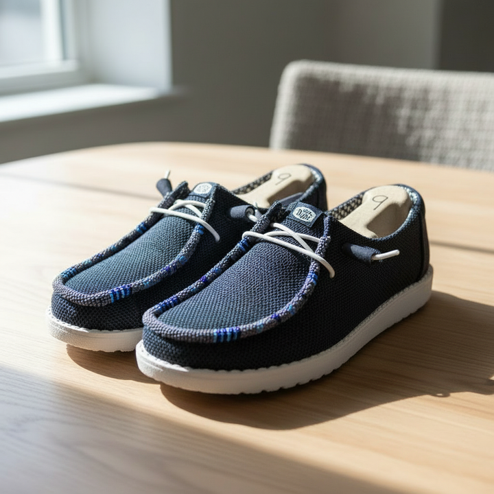 Women’s Hand-Beaded Hey Dude Mesh Navy Slip-On Shoes, Size 9