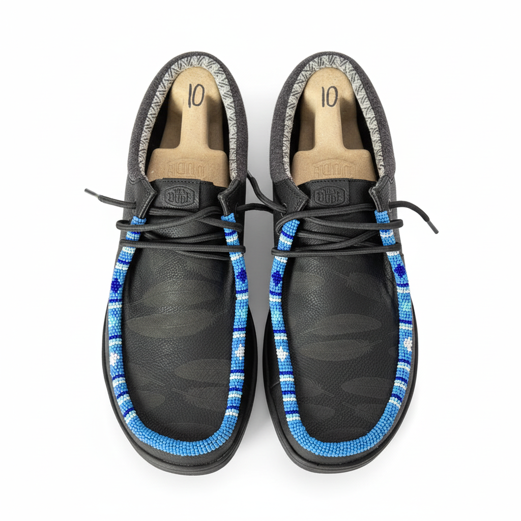 Men’s Hand-Beaded Hey Dude Laser Series Black Slip-On Shoes, Size 10