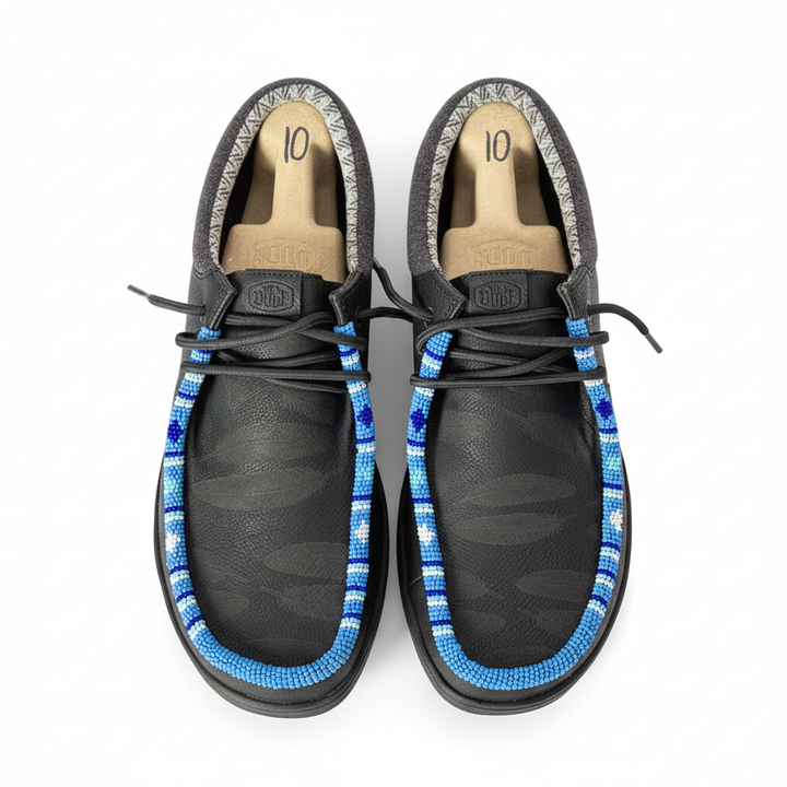 Men’s Hand-Beaded Hey Dude Laser Series Black Slip-On Shoes, Size 10