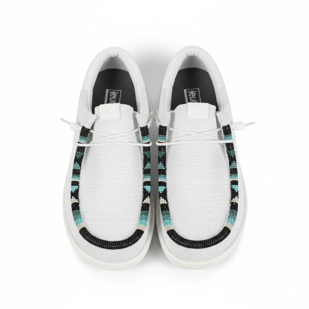Women’s Hand-Beaded Hey Dude Mesh Light Gray Slip-On Shoes, Size 9
