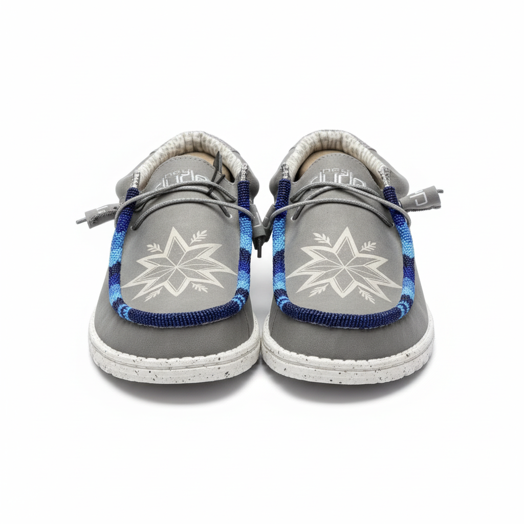 Men’s Hand-Beaded Hey Dude Laser Series Light Gray Slip-On Shoes, Size 11