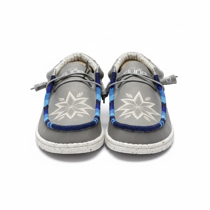 Men’s Hand-Beaded Hey Dude Laser Series Light Gray Slip-On Shoes, Size 11