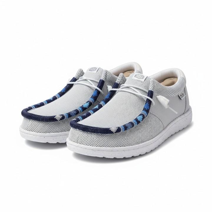 Men’s Hand-Beaded Hey Dude Mesh Gray / Blue Slip-On Shoes, Size 12