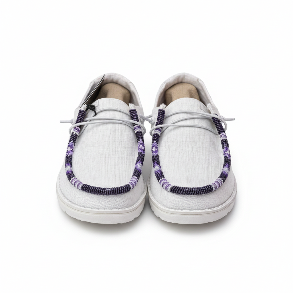 Women’s Hand-Beaded Hey Dude Glitter White Slip-On Shoes, Size 7