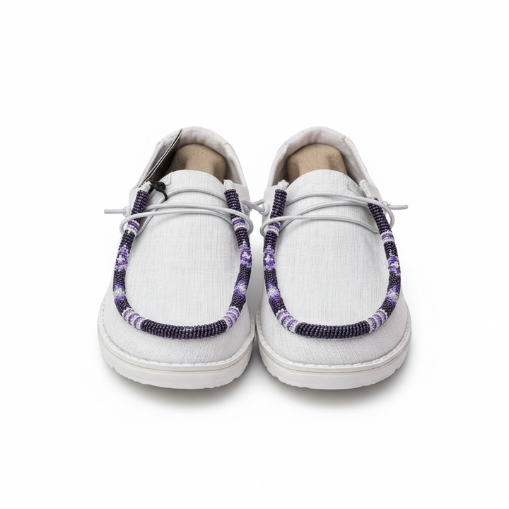 Women’s Hand-Beaded Hey Dude Glitter White Slip-On Shoes, Size 7