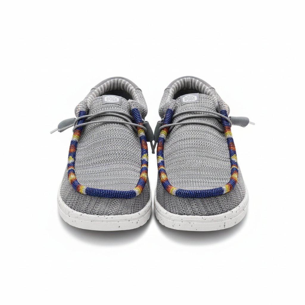 Men’s Hand-Beaded Hey Dude Mesh Gray Slip-On Shoes, Size 13
