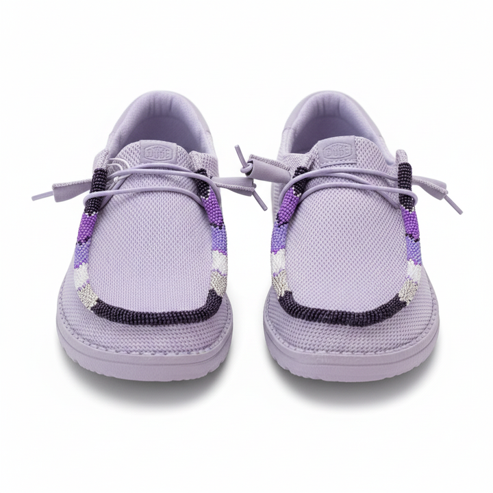 Women’s Hand-Beaded Hey Dude Mesh Purple Slip-On Shoes, Size 9