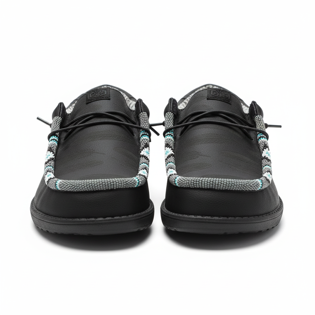 Men’s Hand-Beaded Hey Dude Laser Series Black Slip-On Shoes, Size 12