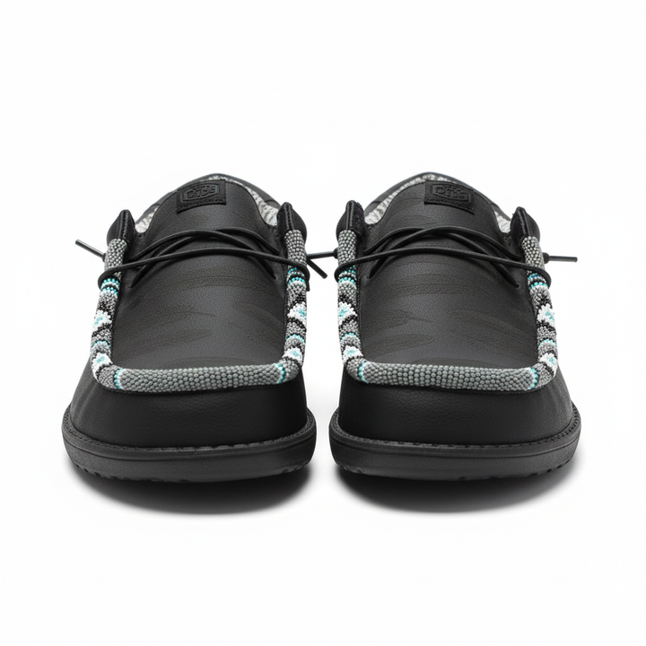 Men’s Hand-Beaded Hey Dude Laser Series Black Slip-On Shoes, Size 12