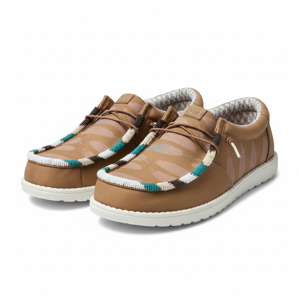 Men’s Hand-Beaded Hey Dude Laser Series Brown Slip-On Shoes, Size 12