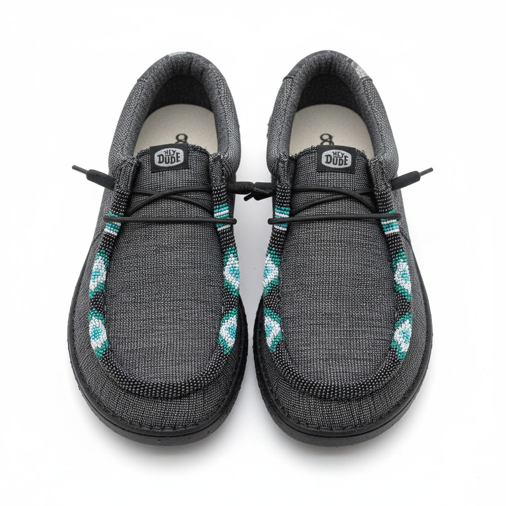 Women’s Hand-Beaded Hey Dude Stretch Gray Slip-On Shoes, Size 8