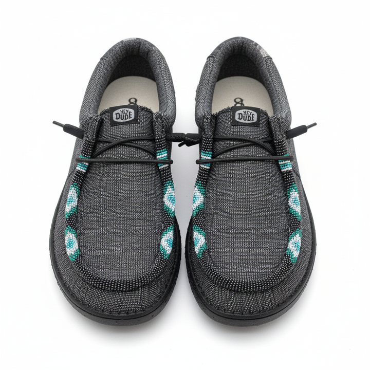 Women’s Hand-Beaded Hey Dude Stretch Gray Slip-On Shoes, Size 8