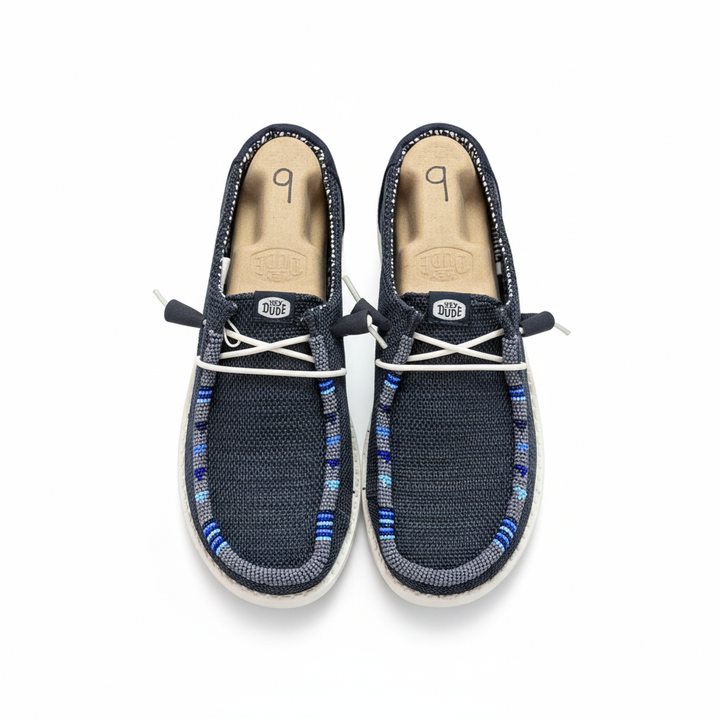 Women’s Hand-Beaded Hey Dude Mesh Navy Slip-On Shoes, Size 9