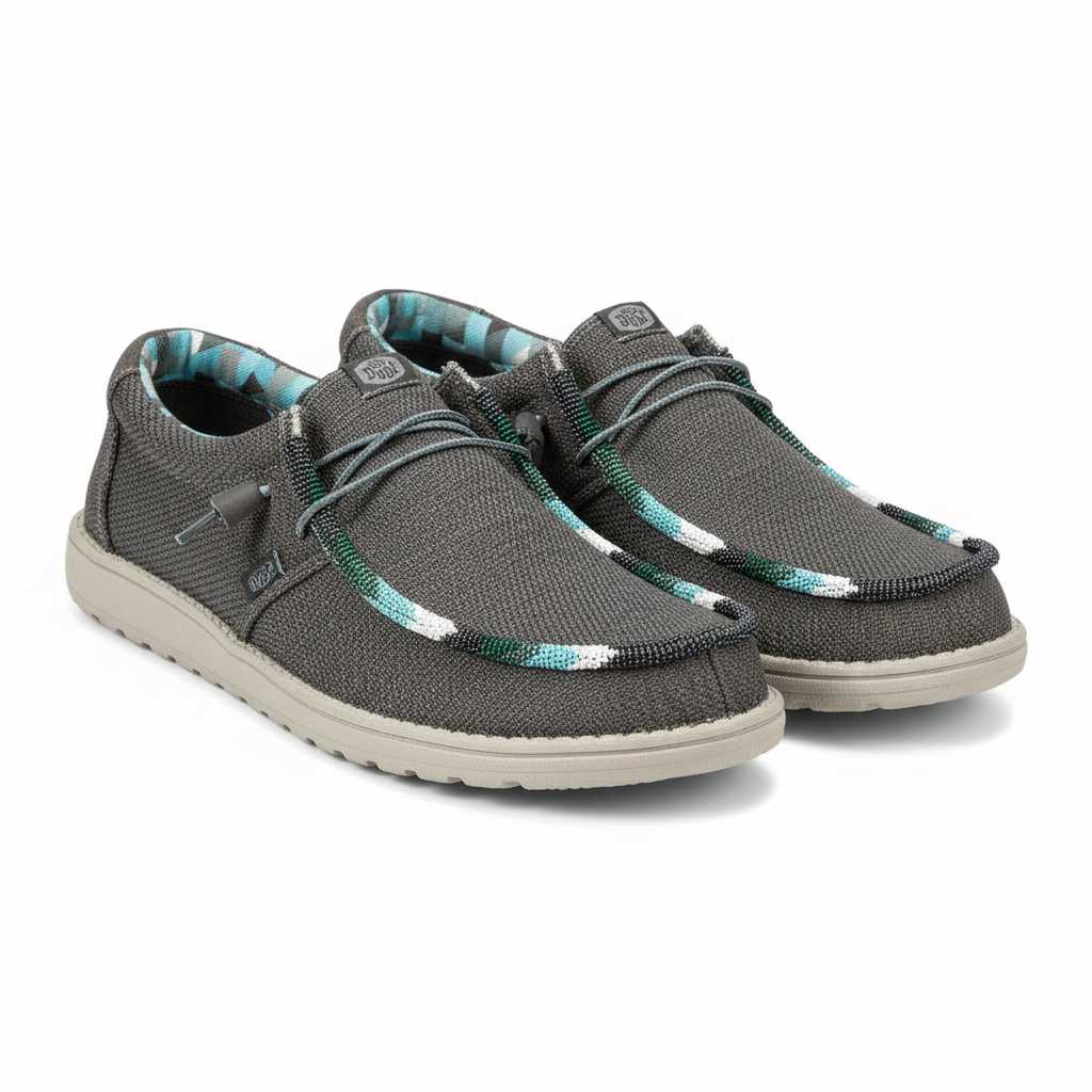 Men’s Hand-Beaded Hey Dude Mesh Gray / Blue Slip-On Shoes, Size 13