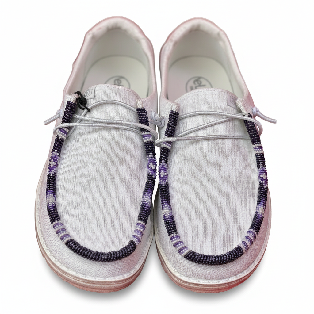 Women’s Hand-Beaded Hey Dude Glitter White Slip-On Shoes, Size 7