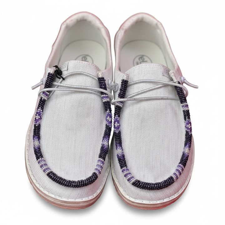 Women’s Hand-Beaded Hey Dude Glitter White Slip-On Shoes, Size 7