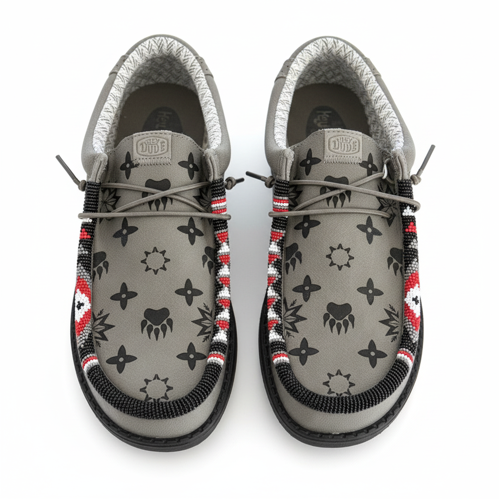 Men’s Hand-Beaded Hey Dude Laser Series Gray Slip-On Shoes, Size 10