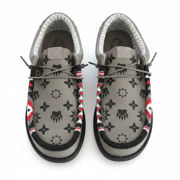 Men’s Hand-Beaded Hey Dude Laser Series Gray Slip-On Shoes, Size 10