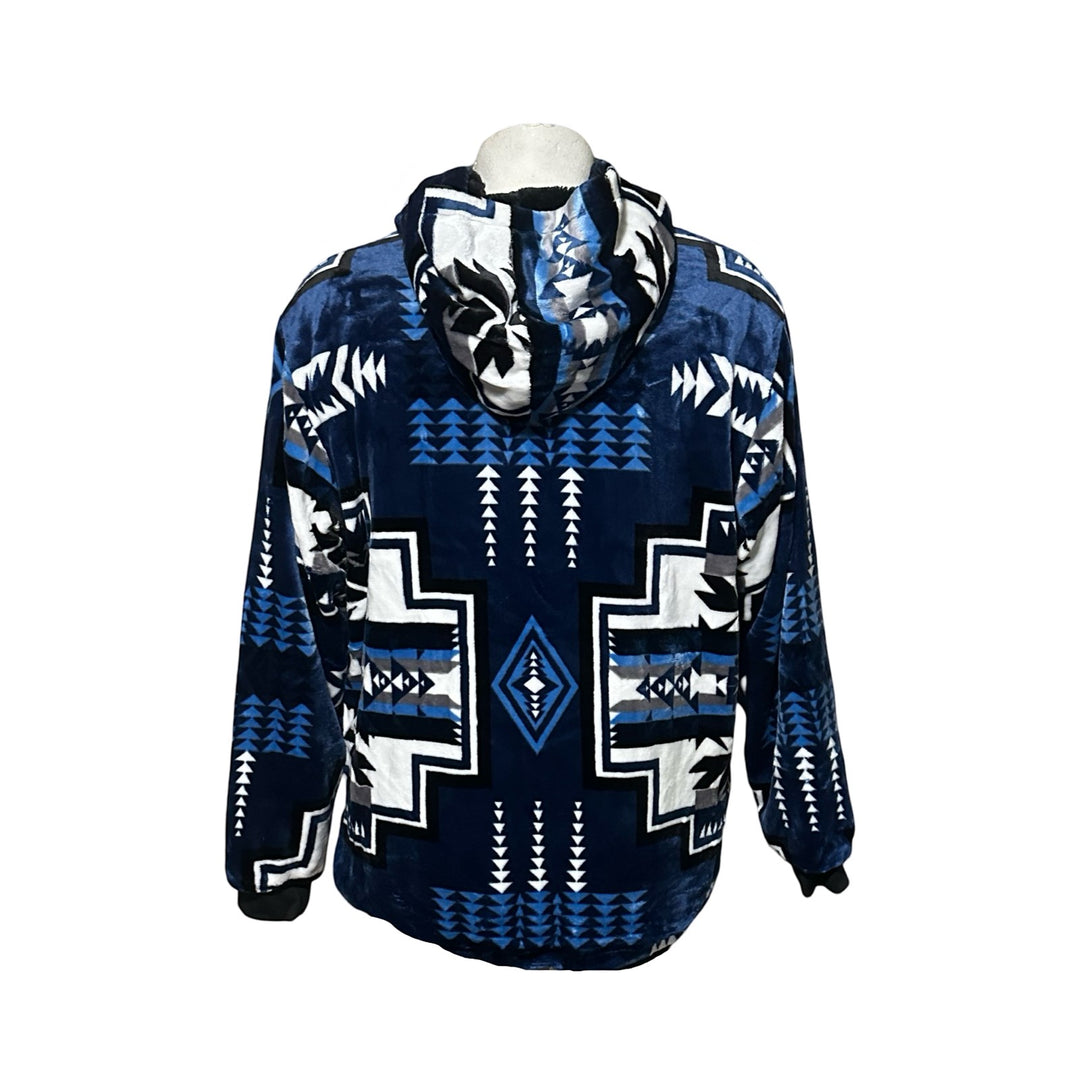 All Nations Designs &amp; More navy blue Southwestern geometric pattern hoodie with a soft satin-touch finish