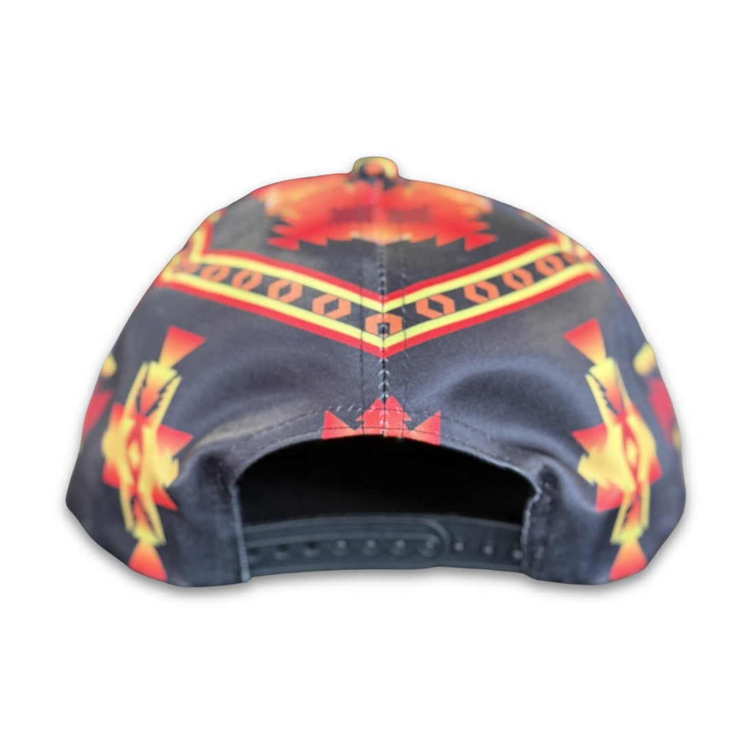 Back view of Black Mesa southwest flat bill snapback hat with adjustable snapback closure and geometric southwest print.