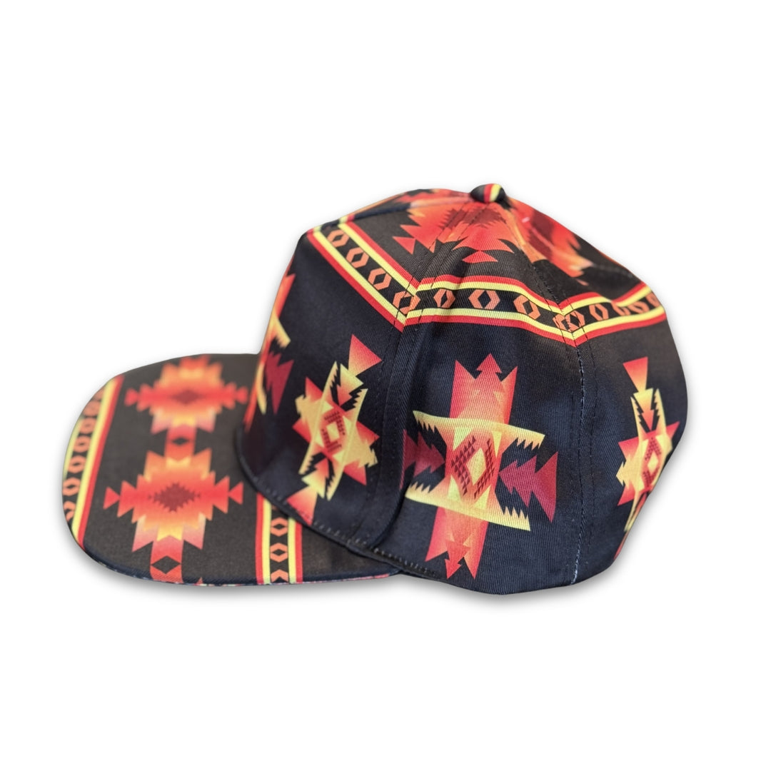 Side profile of Black Mesa southwest flat bill snapback hat featuring bold southwest-inspired geometric patterns and flat brim design.
