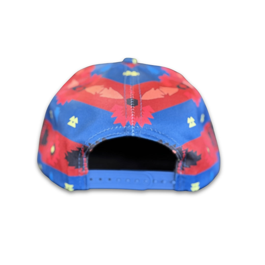 Back view of Blue Canyon southwest flat bill snapback hat with adjustable snapback closure and geometric southwest print.