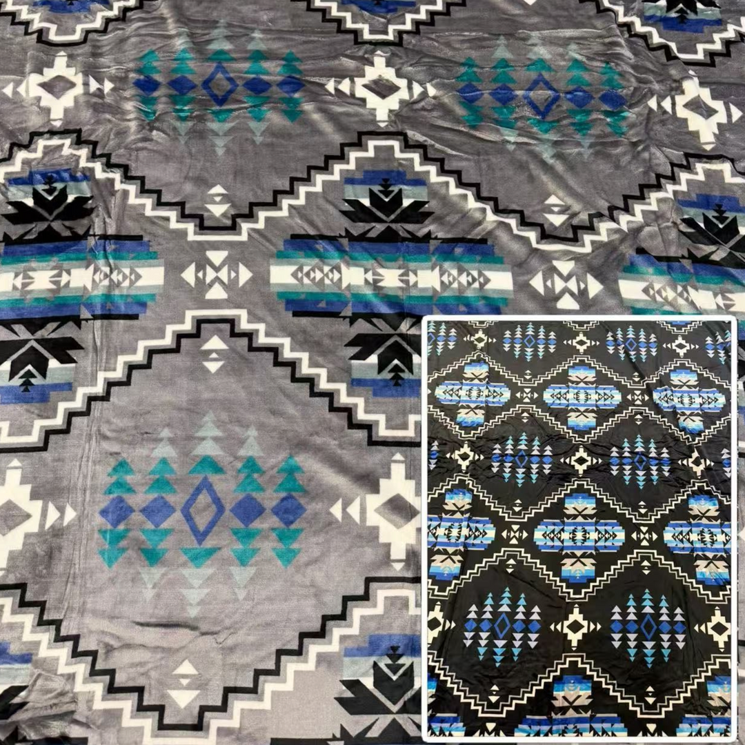 Canyon Crest Blanket in Gray with a geometric pattern and black preview inset