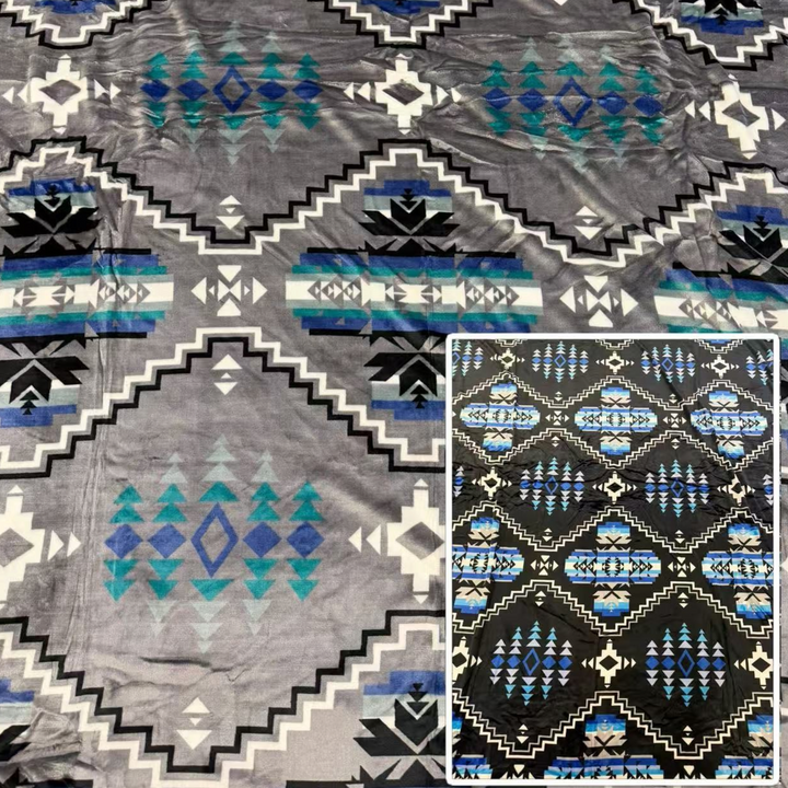 Canyon Crest Blanket in Gray with a geometric pattern and black preview inset