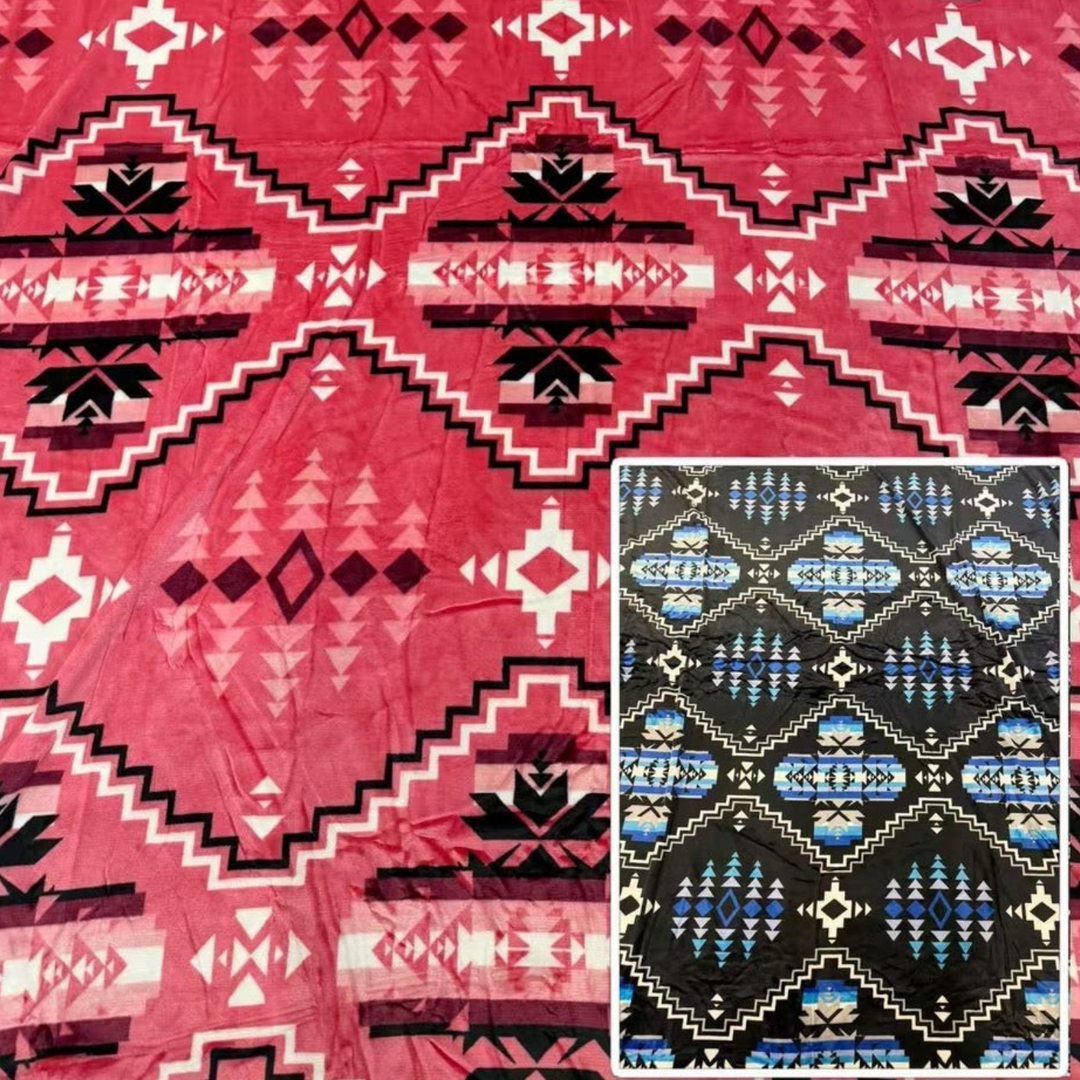 Canyon Crest Blanket in Hot Pink with a geometric pattern and black preview inset