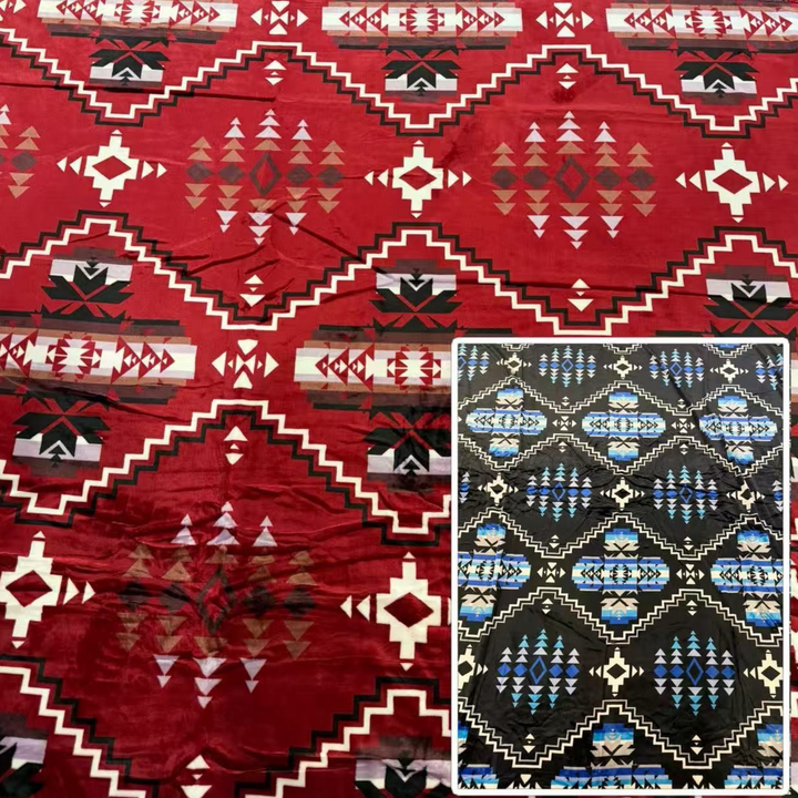 Canyon Crest Blanket in Red with a geometric pattern and black preview inset