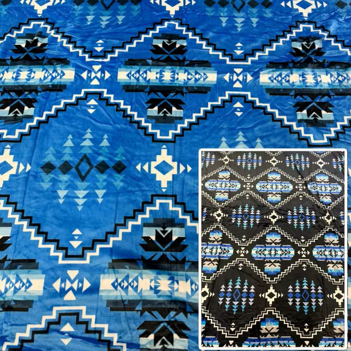 Canyon Crest Blanket in Turquoise with a geometric pattern and black preview inset