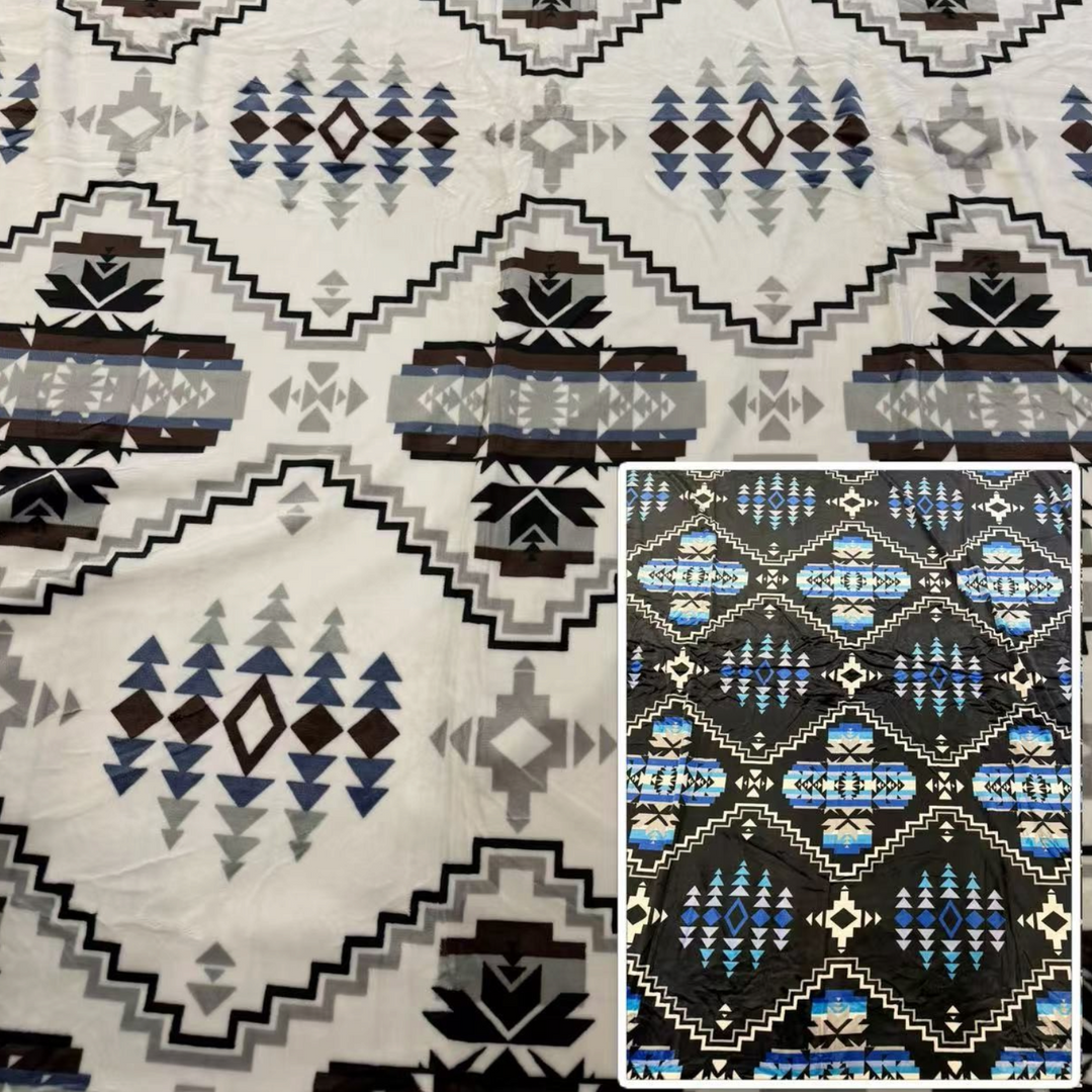 Canyon Crest Blanket in White with a geometric pattern and black preview inset
