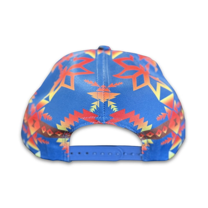 Back view of Canyon Sky southwest flat bill snapback hat with adjustable snapback closure and geometric southwest print.