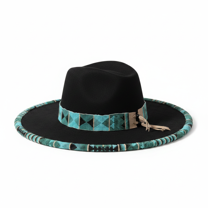 Blue River Hand-Beaded Felt Flat-Brim Hat