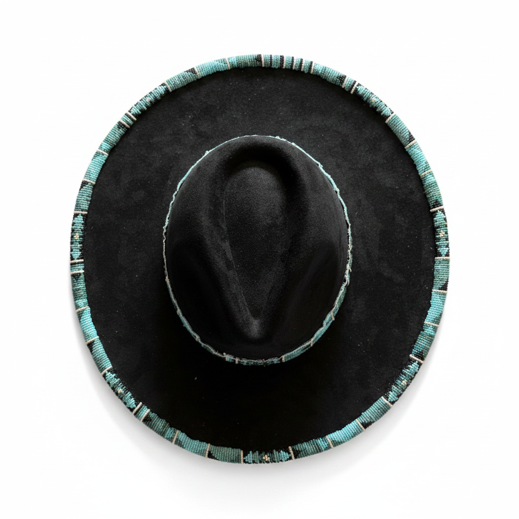 Blue River Hand-Beaded Felt Flat-Brim Hat
