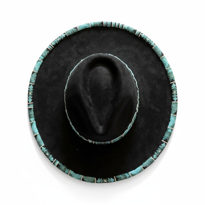 Blue River Hand-Beaded Felt Flat-Brim Hat